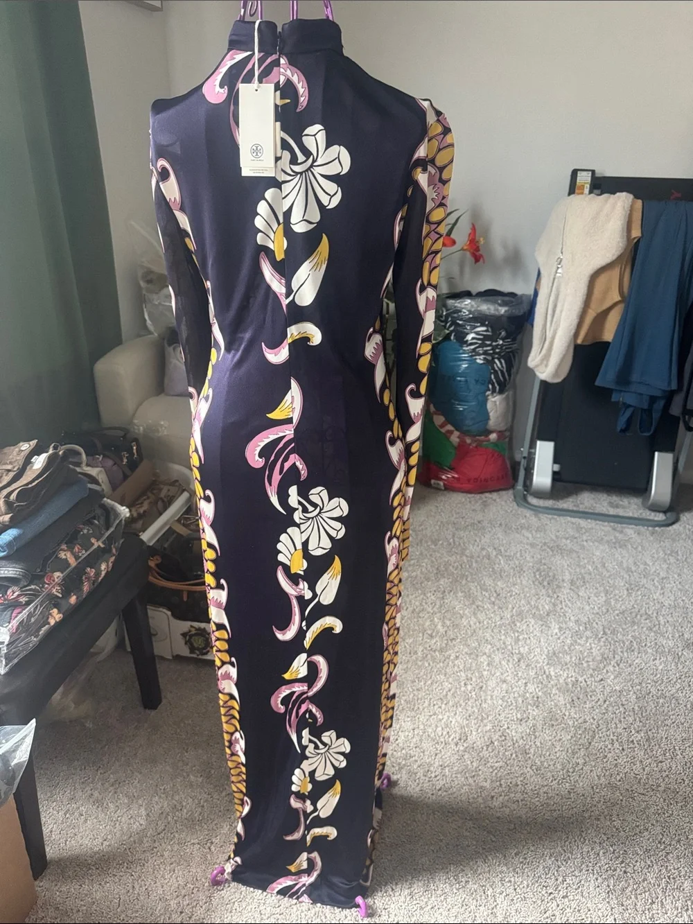 Tory Burch Printed Mockneck Jersey Dress Color:Pink Tropical Border size 6